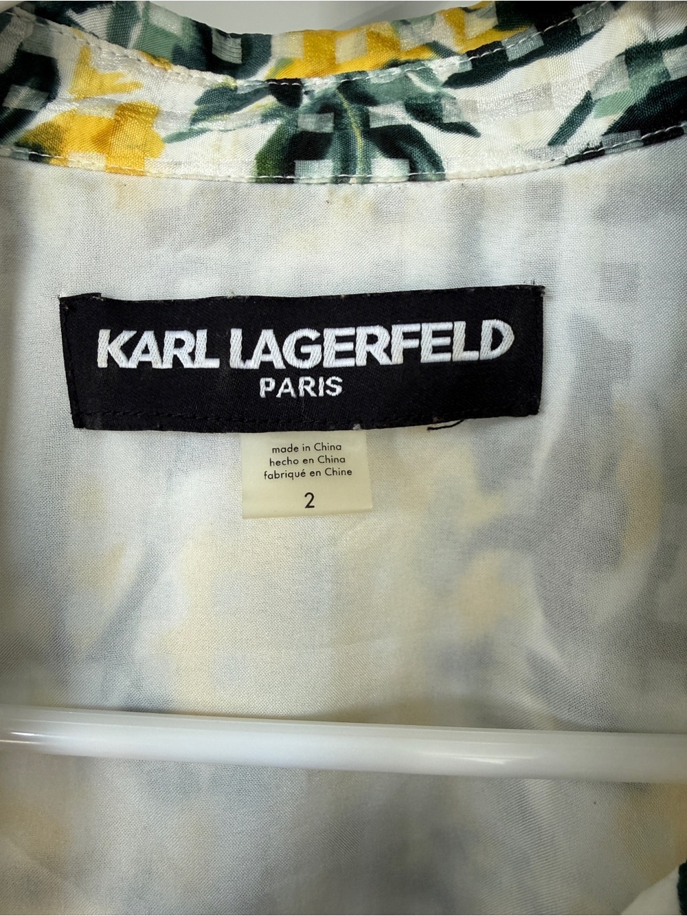Karl Lagerfeld Yellow and Green Floral Tie-Waist Sleeveless Shirt Dress Size 2 - Picture 2 of 6